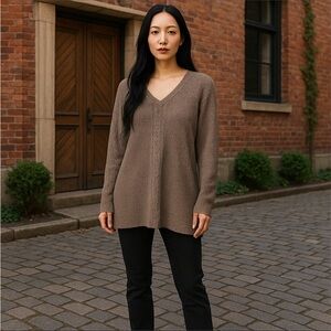 Margaret O'leary Taupe Crochet Open Knit Irish Linen Spring Summer Sweater Sz L